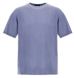 A menswear classic, the Herno Cotton Silk Crew Tee is a short-sleeved, solid light blue crew neck t-shirt crafted from premium materials and shown on a white background.
