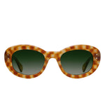 The Margaret Sunglasses by Krewe feature tortoiseshell bubble frames and dark green gradient lenses, shown from the front on a white background.