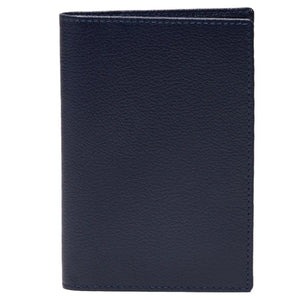 The Ettinger Capra Passport Case, made from luxurious dark blue Capra leather, is displayed closed against a white background.