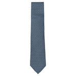 The Micro Diamond Tie by Robert Jensen features a navy blue silk fabric with a subtle light blue dot pattern, hand-stitched in Italy—a timeless menswear accessory, elegantly displayed on a white background.