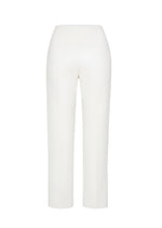 The Kit Pant by Adam Lippes is a white, high-waisted, straight-leg tailored style shown front-facing on a plain background, providing a sleek silhouette with modern ease.