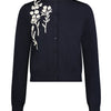 Raffia Embroidered Knit Long Sleeve Cardigan - Black