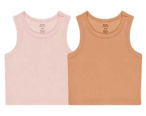 The Rylee & Cru Girls' Ribbed Tank Set features two sleeveless tanks for children, in light pink and light brown, displayed flat side by side on a white background.