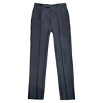 Samuelsohn Slim Fit Front Wool Pants in premium dark gray wool feature a button and zipper closure, front pleats, and side pockets. Perfect for formal or casual wear, shown laid flat on a white background.