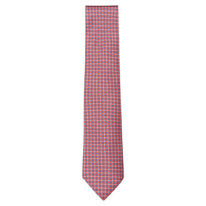 The Robert Jensen Checkerboard Tie in red, with a subtle blue and white checkerboard pattern, is shown flat on a white background—ideal for formal occasions.