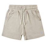 Boys' Oceanside Tech Short by Rylee & Cru in beige, featuring durable drawstrings, front pockets, and an elastic waistband, shown on a white background.