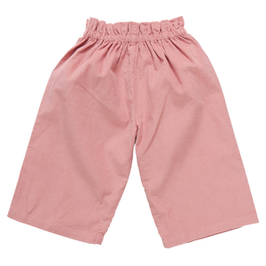 The Girls' Theodore Pant by Pink Chicken, made of fine cord in pink with an elastic waistband and wide legs, adds charm to any fall wardrobe. Perfect for comfort and style, these pants are displayed on a white background as an ideal choice for the season.