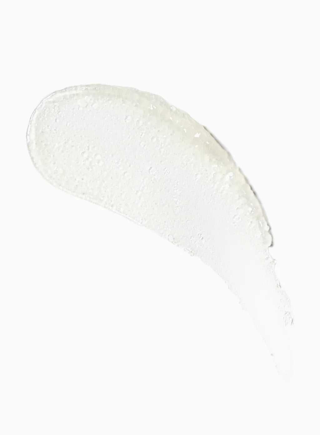 A translucent, gel-like smear with small bubbles on a white background, evoking Supergoop's Play Lip Balm SPF 30 with Mint—a hydrating liquid lip balm that offers sun protection.