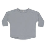 The Quincy Mae Baby and Kids' Long Sleeve Tee is crafted from soft organic brushed jersey in plain light gray, featuring a round neckline and a shoulder snap button for easy dressing.