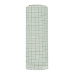 The Quincy Mae Baby Bamboo Swaddle features soft, light gray bamboo fabric with a grid pattern of thin, evenly spaced dark lines.