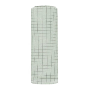 The Quincy Mae Baby Bamboo Swaddle features soft, light gray bamboo fabric with a grid pattern of thin, evenly spaced dark lines.
