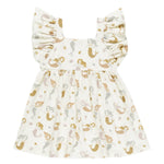 The Rylee & Cru Baby Girls' and Girls' Mariposa Dress features butterfly sleeves and an all-over mermaid and starfish print in brown, gold, and gray.