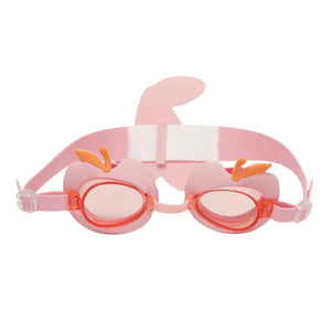 The Sunnylife Cotton Candy Cherry Swimming Goggles, featuring apple-shaped frames with orange leaf accents, are perfect swimming accessories for underwater play.