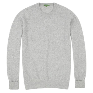 The Sid Mashburn Classic Crewneck Cashmere Sweater, in light gray, is expertly crafted from soft cashmere and laid flat on a white background.