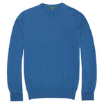 The Sid Mashburn Fine-Gauge Crewneck Sweater in plain blue features long sleeves, ribbed cuffs, hem, and neckline, shown laid flat on a white background.