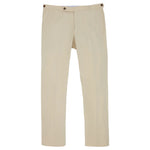 The Side-Tab Sport Trouser by Sid Mashburn, featuring a beige color and straight-leg design with an unfinished inseam, is showcased against a white background.