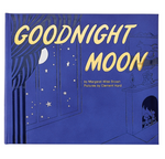 The leather-bound "Goodnight Moon" by Graphic Image features a window, moon, stars, blue cover with gold text.