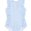 Baby Girls' and Girls' Ruffle Sleeve Rashguard One Piece - Oasis Blue Gingham