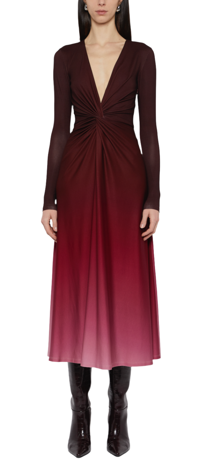 prabal gurung dress Twist Front Long Sleeve Sangria Ombre / XS button cuffs Detachable belt Women's Flats: Sale | Color:Blue Fin Sweetheart Homecoming Dresses