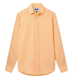 The Love Brand & Co. Abaco Linen Shirt, a bestselling orange long-sleeve button-up with a collar, is known for its comfortable fit and adds a vibrant touch to any wardrobe when showcased against a white background.
