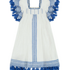 Girls' Serena Dress - White Lapis Blue Embroidery