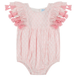 Cute and comfy, the Baby Girls' Anna Romper by Mer features short flutter sleeves and playful tassel detailing on the shoulders in a pink floral design, perfect for your little one.