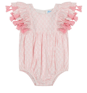 Cute and comfy, the Baby Girls' Anna Romper by Mer features short flutter sleeves and playful tassel detailing on the shoulders in a pink floral design, perfect for your little one.