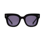 The Maya Sunglasses by Jimmy Fairly feature black rectangular cellulose acetate frames and dark tinted lenses, displayed front-facing on a white background.