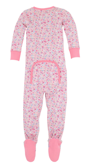 The Beaufort Bonnet Company's Baby Girl's Noelle's Night Night is a pink, long-sleeve onesie with Mableton Mini Floral print, attached footies, and a convenient back flap.