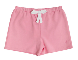 The Beaufort Bonnet Company's Baby Girls' and Girls' Shipley Shorts are a summertime favorite with an elastic waistband, white drawstring, and a small embroidered logo on the lower left side.
