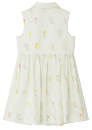 The Bonpoint Girls' Anne Sleeveless Dress features a playful all-over ice-cream print on a light background, perfect for sunny days.