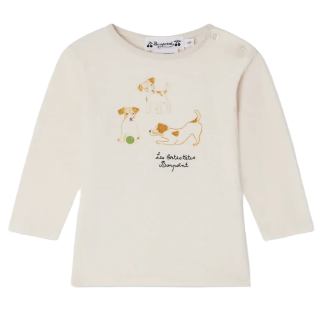 Bonpoint Tahsin T-shirt with Dog Print in Organic Cotton