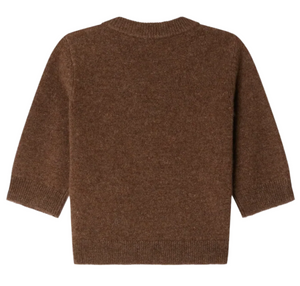 A Bonpoint Baby Boys' and Boys' Almire Sweater with Dog Embroidery is laid flat, back facing up, against a white background.