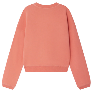 The Bonpoint Girls' Gena Sweatshirt in fleece, embroidered with "Amour," is shown from the back in light coral pink against a white background.
