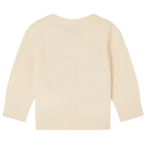 The Bonpoint Baby Girls' Teyana Cardigan features cherry motifs and is shown from the back against a white background.