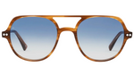 The Lars by Jimmy Fairly: brown tortoiseshell aviator-style sunglasses featuring blue gradient lenses and a chic cellulose acetate frame, displayed on a white background.