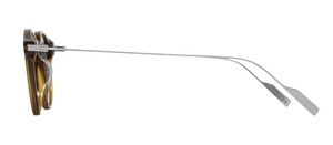 Side view of The Emilio by Jimmy Fairly, showcasing a brown acetate front with slim silver Japanese titanium temples and earpieces.