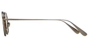 Side view of The Spiaggia by Jimmy Fairly—round eyeglasses with thin Japanese titanium arms—set against a white background.