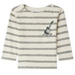 The Bonpoint Baby Boys' and Boys' Tourbillon T-shirt features green stripes, a small chest graphic, and is crafted from soft organic cotton for day-long comfort.