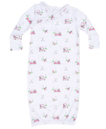 Angel Dear Baby Girls' Kimono Gown features playful pink and green golf carts, clubs, flags, and holes in a comfy long-sleeve bamboo design—perfect sleepwear for your little golfer.