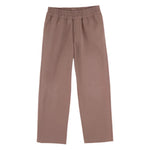 The Beaufort Bonnet Company’s Baby Boys' and Boys' Twill Sheffield Pants in Gray Bay Brown feature a comfortable elastic waistband and classic straight-leg style, laid flat on a white background.