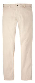 The Peter Millar Somerset Flat-Front Pant offers a classic trouser silhouette in beige, complete with a black button, belt loops, and straight legs for versatile style.