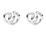 The Steffie Earrings by Lie Studio feature small, bold hoops with an intertwined abstract loop design in polished gold-plated sterling silver, shown on a white background.