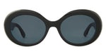 Front view of Mr. Leight Portia Sunglasses: black oval frames with dark lenses and thick acetate, offering a classic Hollywood style.