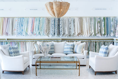 image of trade showroom gallery wall of fabrics