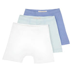 Three pairs of Baby Boys' Theodore's Underthings by The Beaufort Bonnet Company—white, light blue, and Park City Periwinkle—are arranged in a staggered stack.