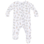The Angel Dear Baby 2-Way Bamboo Zipper Footie features long sleeves and soft bamboo fabric, decorated with gray animals and pastel alphabet letters.