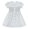 Baby Girls' and Girls' Violette Floral Short Puff Smocked Dress - Blue