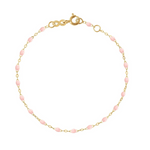 Discover the Little Gigi Classic Bracelet 5.1" by Gigi Clozeau: an exquisite 18-carat gold piece adorned with pink beads in a linked chain, featuring a secure lobster clasp. Perfect for any occasion.