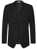 The Samuelsohn Garner Classic Fit Tuxedo, made from black Ice Wool fabric, features a single button, notched lapels, and two front pockets, making it perfect for any formal occasion.
